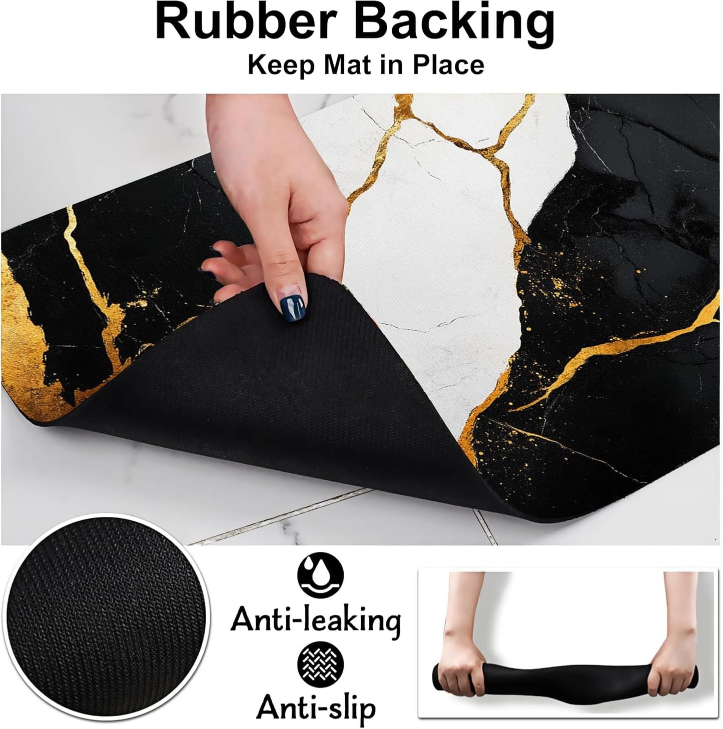 Black Gold Marble Dog Cat Food Mat-Absorbent Placemat for Food and Water Bowl, Waterproof Non Slip Rubber Backing Dog Food Mats for Floors, Pet Supplies 16 * 24 inch