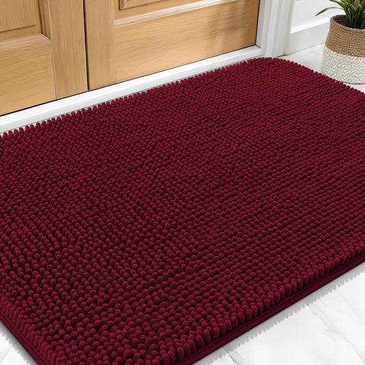 OLANLY Dog Door Mat for Muddy Paws 30x20, Absorbs Moisture and Dirt, Absorbent Non-Slip Washable Doormat, Quick Dry Chenille Mud Mat for Dogs, Entry Indoor Entryway Carpet for Inside Floor, Burgundy