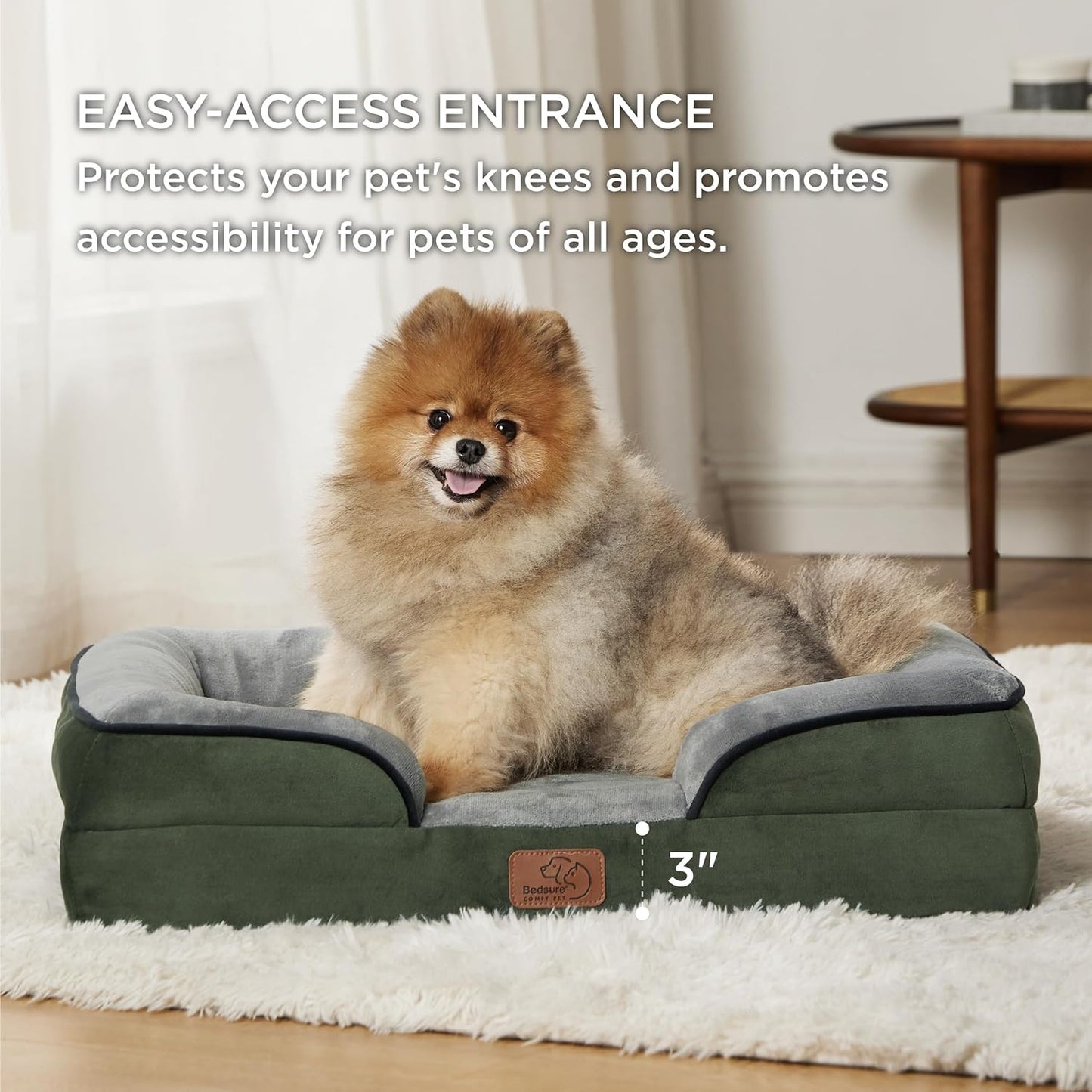 Bedsure Orthopedic Dog Beds for Small Dogs - Washable Small Dog Cat Bed Waterproof, Comfort Pet Couch Sofa with Washable Removable Cover, Pets Bed with Nonskid Bottom, Boreal Canopy Green, 24"