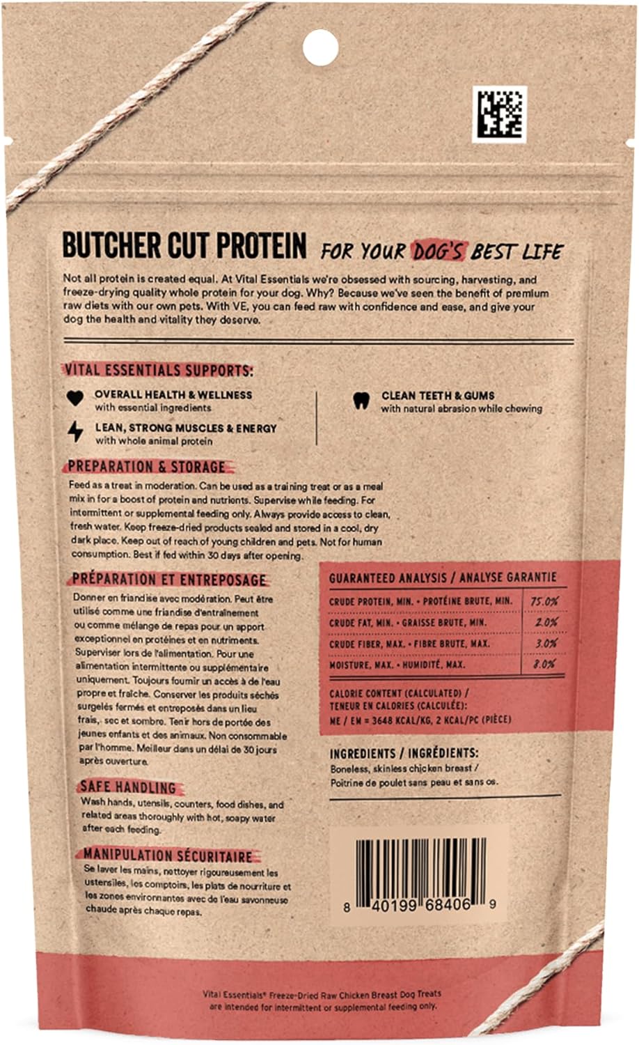 Vital Essentials Chicken Breast Dog Treats, 2.1 oz | Freeze-Dried Raw | Single Ingredient | Premium Quality High Protein Training Treats | Grain Free, Gluten Free, Filler Free