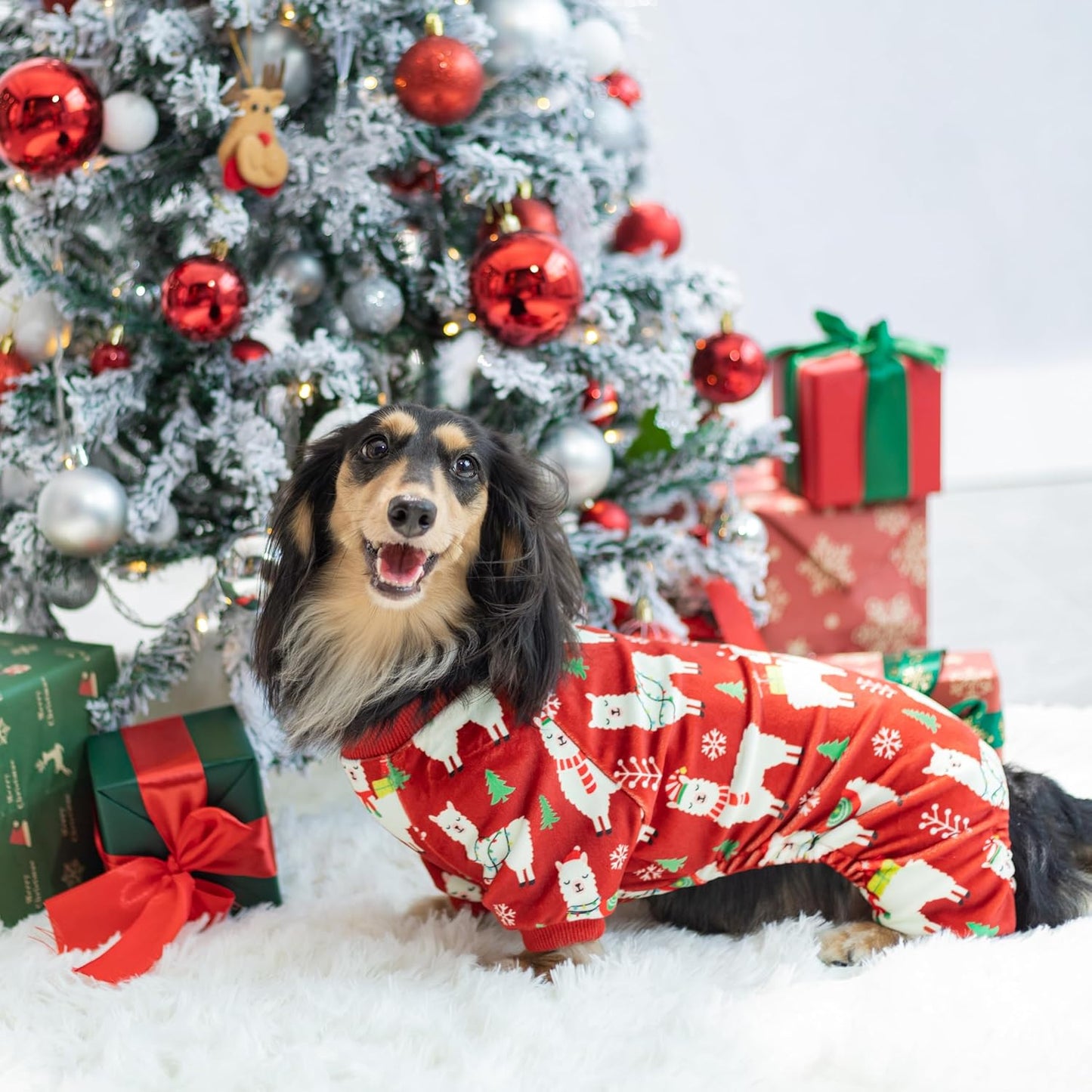 Fitwarm Christmas Alpaca Dog Pajamas, Christmas Clothes for Small Dogs Boy Girl, Holiday Pet Outfit, Red, Green, White, XXL