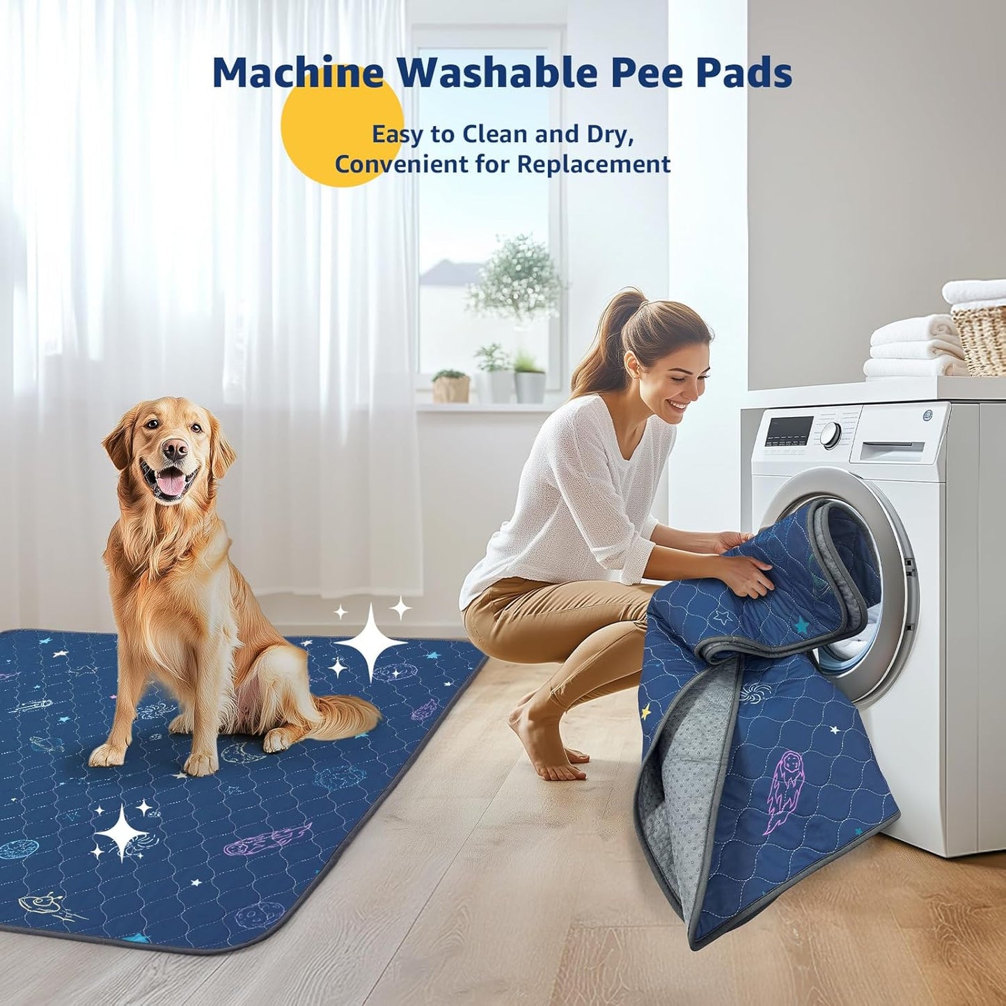 LOOBANI Washable Pee Pads for Dogs: Extra Large Dog Pee Mat Waterproof 65" x 48", Reusable Pet Whelping Pads, Absorbent and Non-Slip Dog Training Mats for Playpen, Floor, Sofa Protection, Cage, Blue