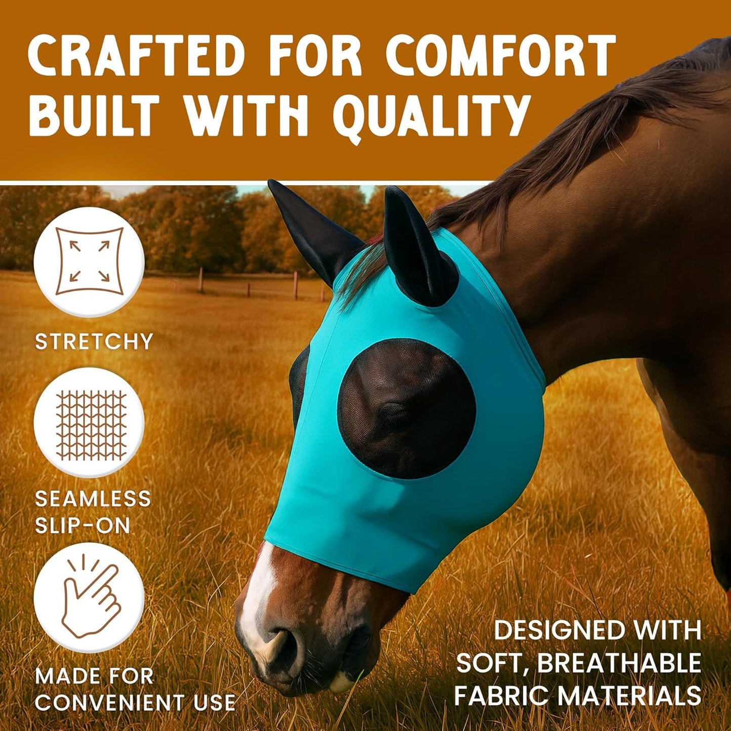 Horse Fly Mask - Arab Equine Fly Mask with Full Coverage for Eye & Ear - Stretchable UV & Sun Protection Flymask for Horses, Ponies & Mini Horses - Horse Face Cover for Pasture & Trail - Lightning