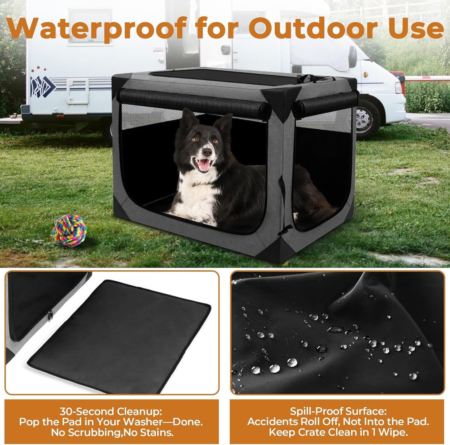 Dog Crate, Collapsible Soft Travel Crate for Large Dogs (3 Year Warranty), Indoor & Outdoor Portable Pet Kennel with Chew-Proof Mesh Window (Dark Gray, 36" L x 25" W x 25" H)