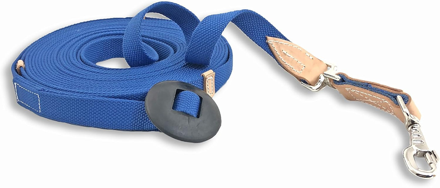 Southwestern Equine 35' Flat Cotton Web Lunge Line with Bolt Snap & Rubber Stop (35', Sapphire)