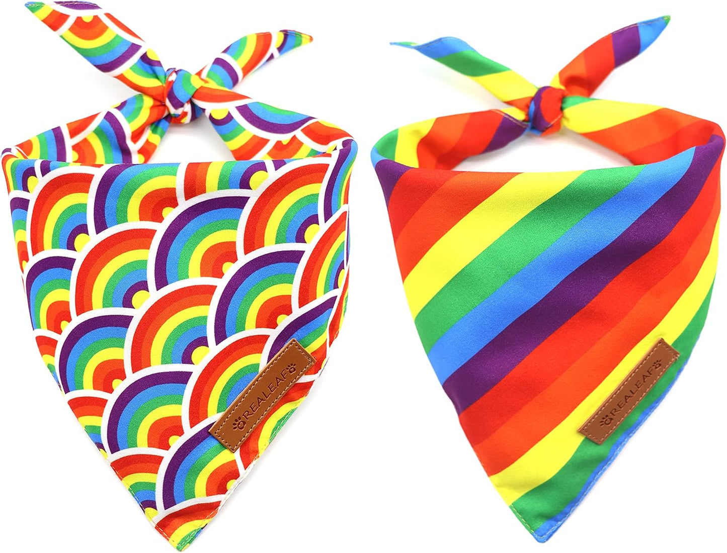 Realeaf Pride Dog Bandanas 2 Pack, LGBT LGBT+ Rainbow Scarves Bibs for Dogs, Premium Durable Fabric, Triangle Reversible Bandana for Small Medium Large and Extra Large Dogs Pets (Pride Day, Large)
