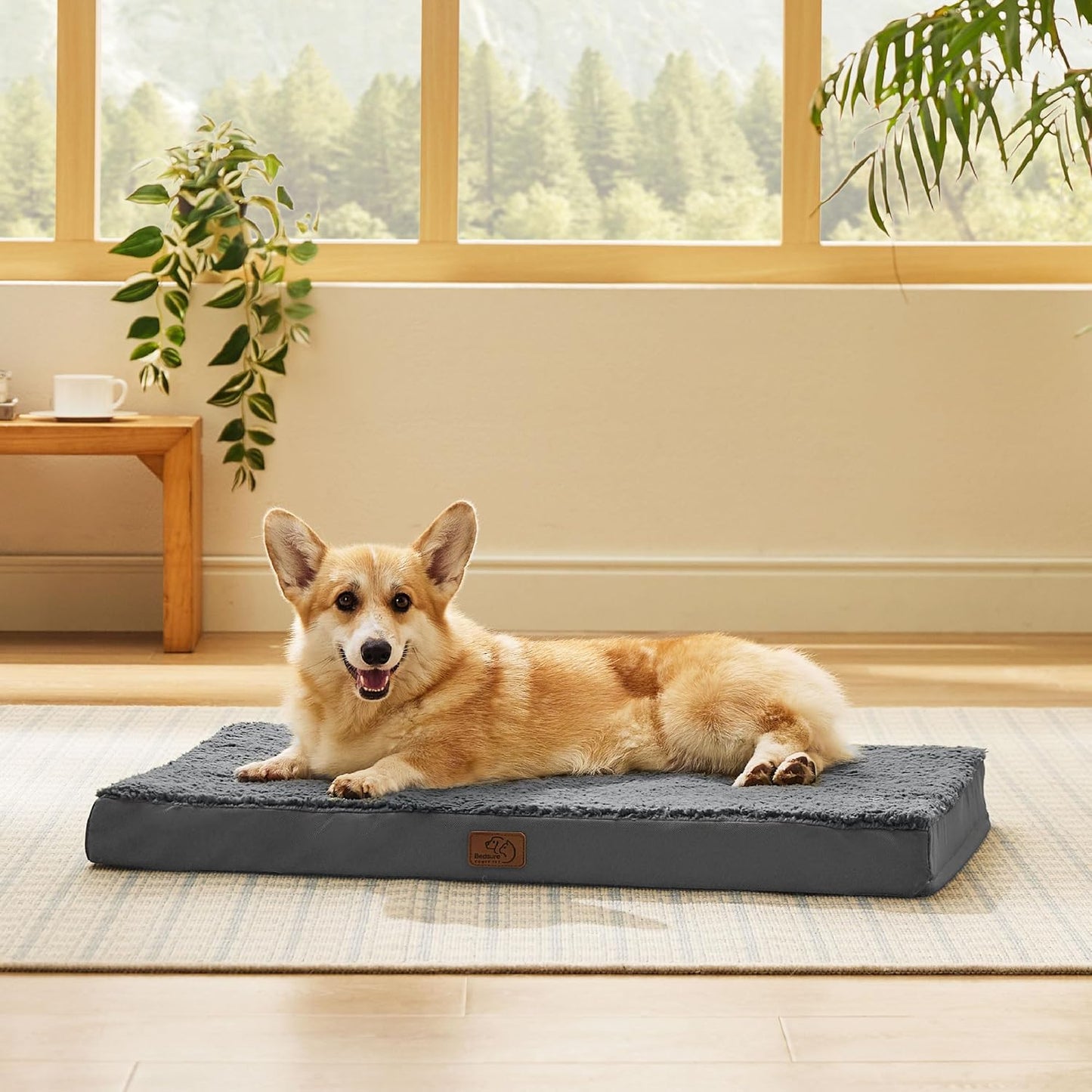 Bedsure Large Dog Bed for Crate - Orthopedic Flat Pet Beds with Removable Washable Cover, Egg Crate Foam Crate Mat, Suitable for Pet Up to 50 lbs