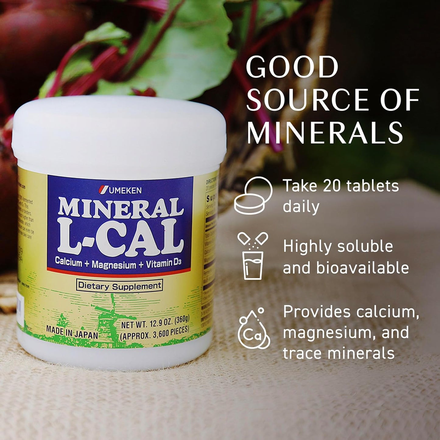 Mineral L-Cal Calcium with Vitamin D3, 12 Month Supply, Water Soluble Ball Format with Magnesium & Minerals, Fast Absorbing Calcium Magnesium D3 Supplement, 3,600 Balls per Bottle, 360g, Pack of 2