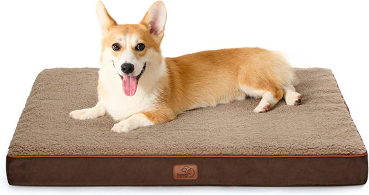 Bedsure Large Dog Bed for Crate - Orthopedic Flat Pet Beds with Removable Washable Cover, Egg Crate Foam Crate Mat, Suitable for Pet Up to 50 lbs