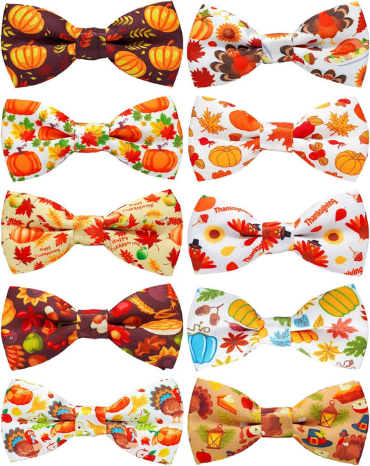 PET SHOW 10 Pack Thanksgiving Big Dog Bow Ties for Large Medium Dogs Sliding Collar Attachments Pumpkin Turkey Bowties Classy Fall Bowknots Party Holiday Pet Grooming Accessories(Large)