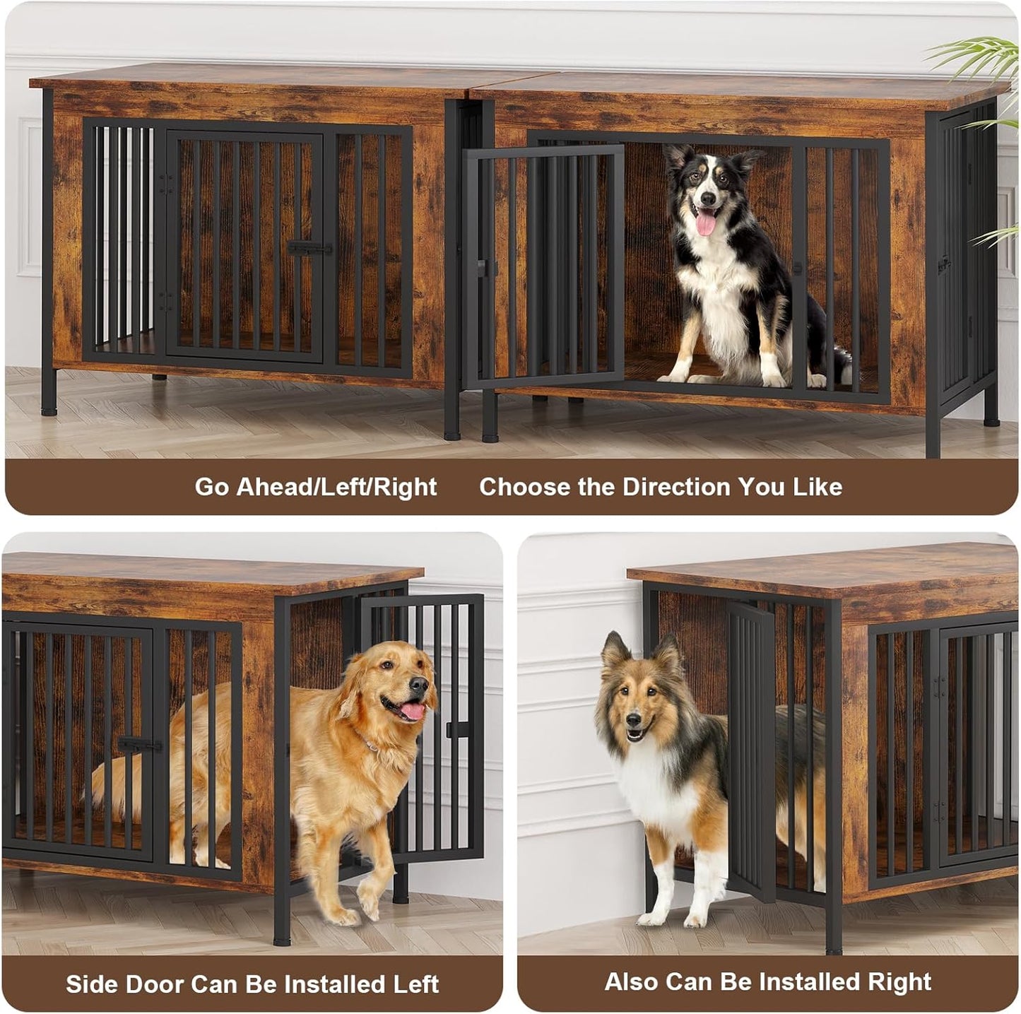 EasyCom 39.96" XL Wooden Large Dog Crate Furniture for Medium and Large Breed, Chew-Resistant Dog Kennel Furniture Indoor with 2 Doors and 3.94" Raised Feet, as TV Stand, End Table, Crate Table