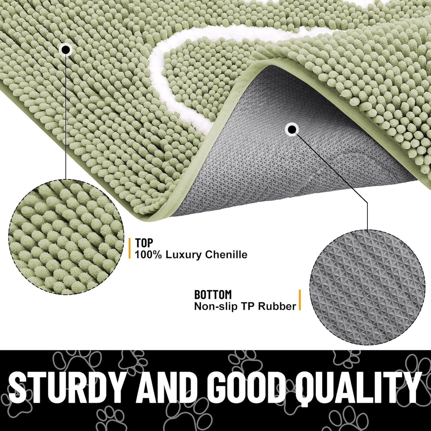 Smiry Dog Door Mat for Muddy Paws, Absorbent Dirt Trapper Non Slip Quick Dry Washable Chenille Mat for Mud Dogs, Entry Rug for Indoor and Outdoor (40x32 Inches, Sage Green)