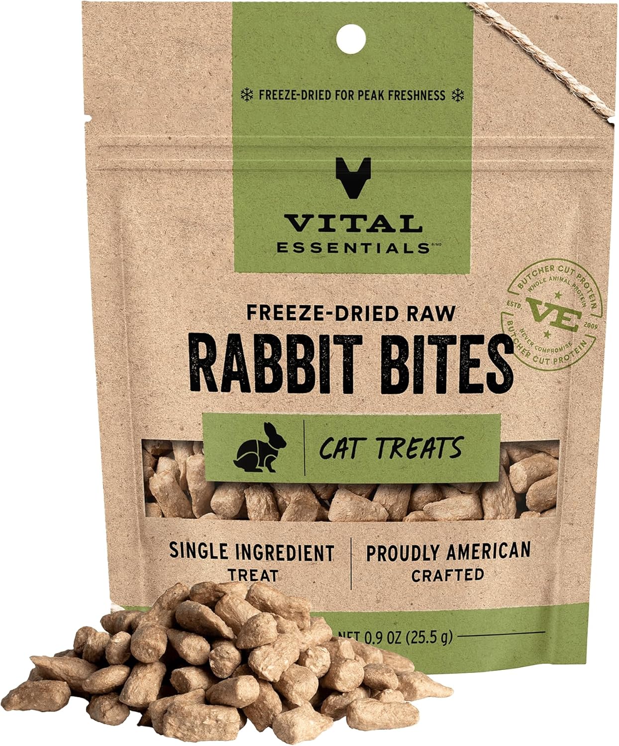 Vital Essentials Rabbit Bites Cat Treats, 0.9 oz | Freeze-Dried Raw | Single Protein | Grain Free, Gluten Free, Filler Free