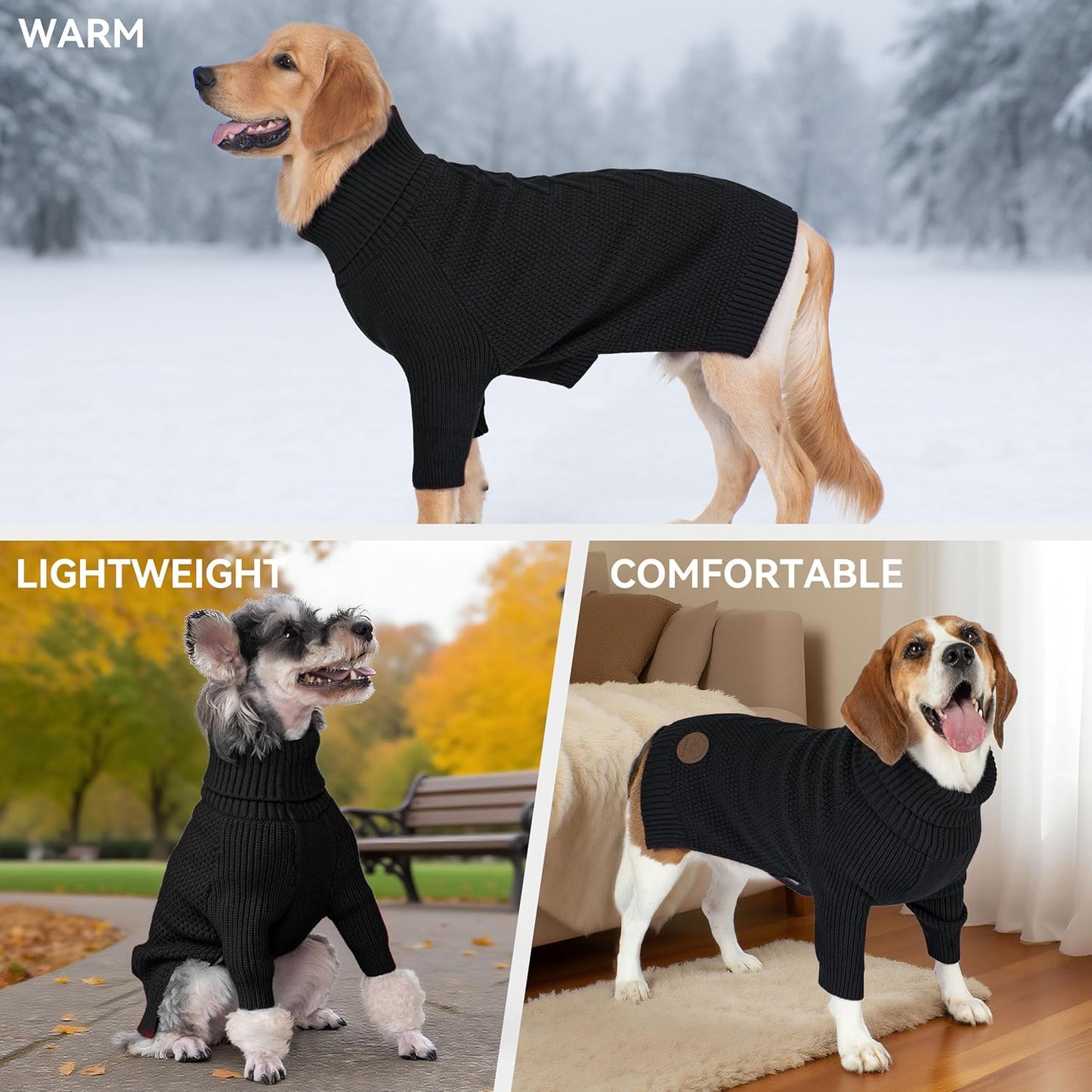 cyeollo 4XL Dog Sweater, Stretchy & Cozy Warm Dog Sweaters for Large Dogs Boy, Pullover Knit Fall Winter Sweatshirt Big Dogs Clothes, Doberman Great Dane Apparel, Black XXXXL