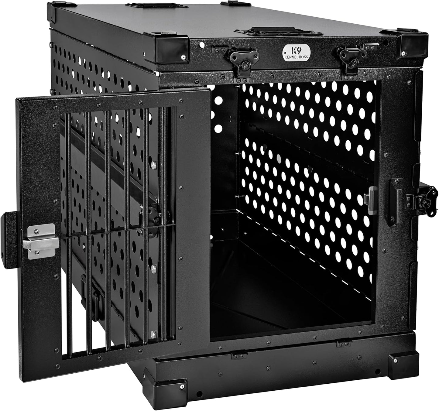 Heavy Duty Fully Collapsible Powder-Coated Aluminum Dog Crate - Medium (Black)
