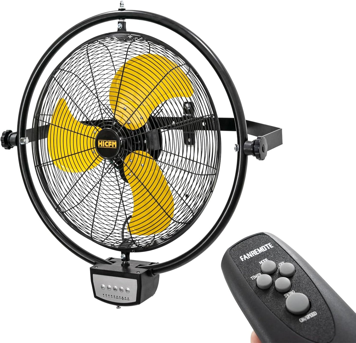 HiCFM 20" Remote Control Wall Mount Fan, 5100 CFM High Velocity 3-Speed Oscillating Wall Fans with Timer for Industrial, Commercial, Warehouse, Garage, Gazebo and Patios - UL Listed