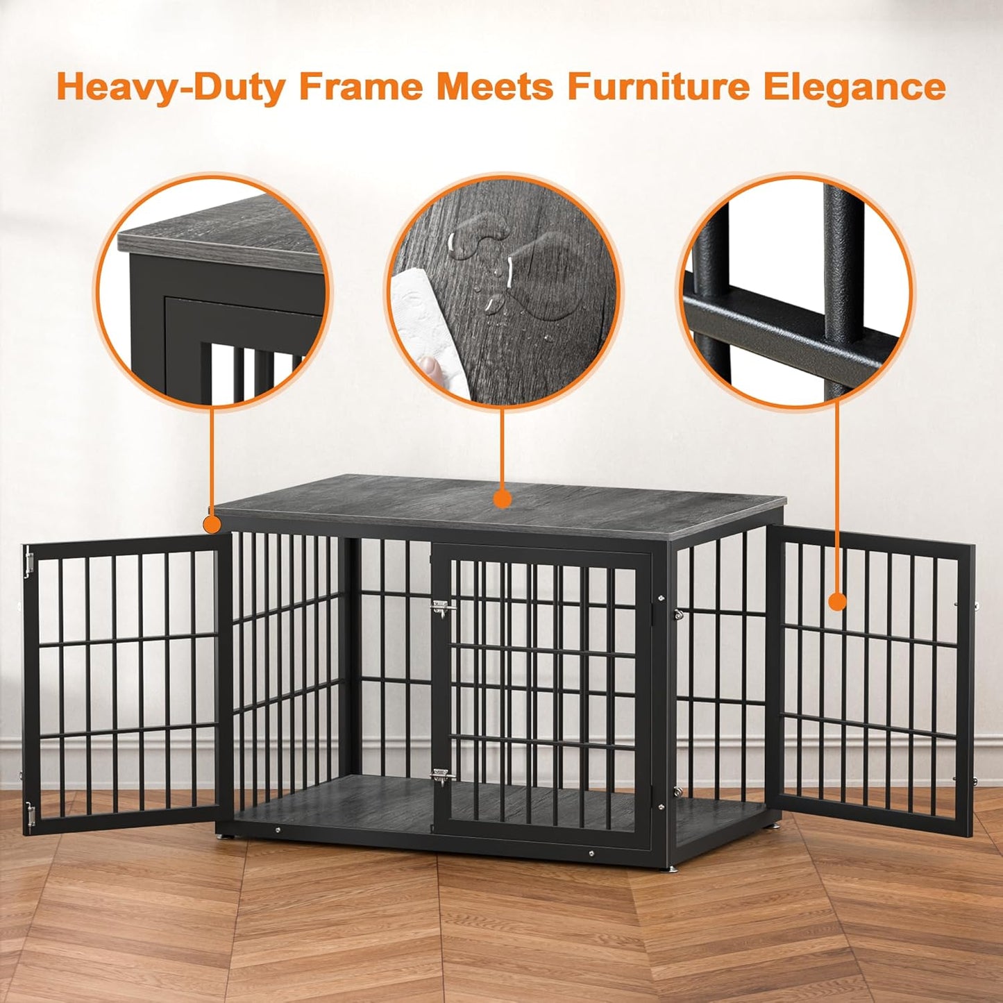 48 Inch Heavy Duty Dog Crate Furniture for Large Dogs, Decorative Pet House End Table, Extra Large Wooden Cage Kennel Furniture Indoor, Black and Gray