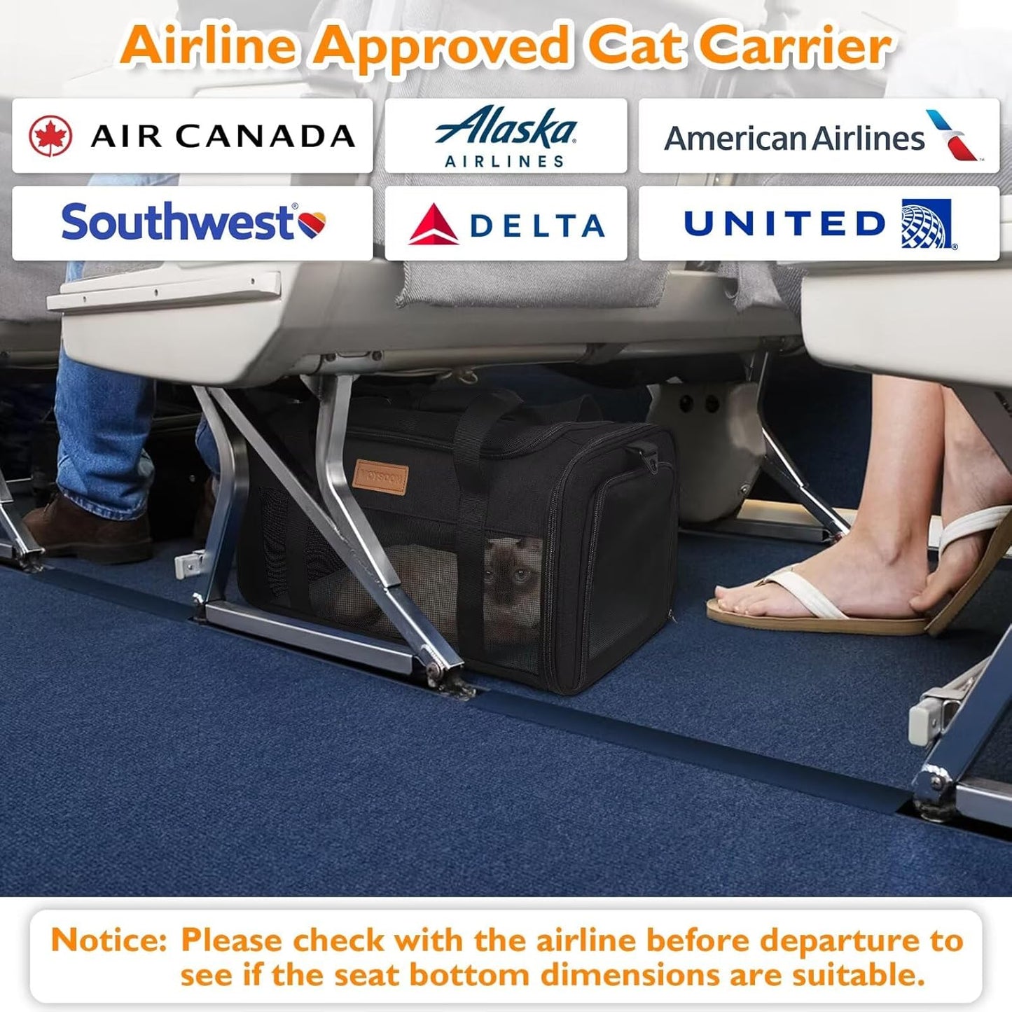 PETUX Pet Carrier Airline Approved, 17"x11"x9.5" Cat Carrier Soft with Anti-Scratch Mesh for Small Cats up to 12 lb, Top Open Portable Dog Carriers with Little Box for Puppy up to 10 lb (Black)