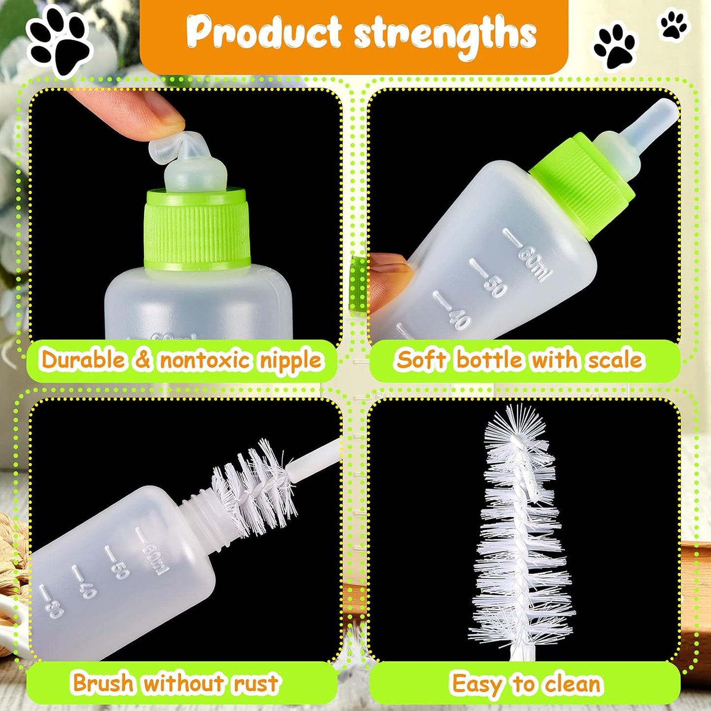 Tondiamo 16 Pieces Pet Feeding Bottle Kit Kitten Bottles Kitten Milk Replacer Puppy Milk Feeder with Replacement Nipples Puppy for Small Animals Newborn Dog and cat Nursing Supplies