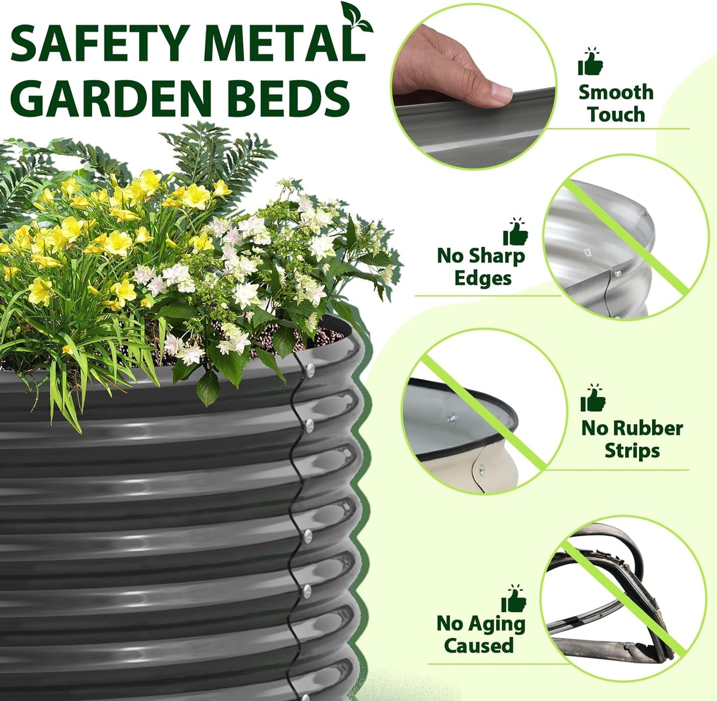 A ANLEOLIFE 6X3X2 ft Galvanized Raised Garden Beds Outdoor, Oval Large Metal Deep Root Planter Box for Planting Vegetables Flowers Herb, Anti-Rust & Easy-Setup, Quartz Grey