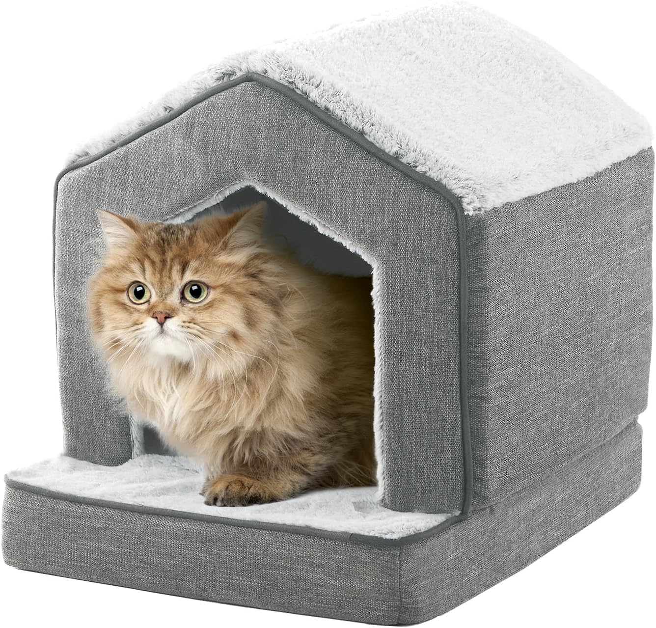 Orthopedic Cat Houses for Indoor Cats,Small Dogs,Super Soft Cat Bed Cave,Condos, Cubes,Cat Hideaway,Covered,Cat Bed for Kitty Small Medium Large Pet (Gray, 18" L x 15" W x 17" Th)