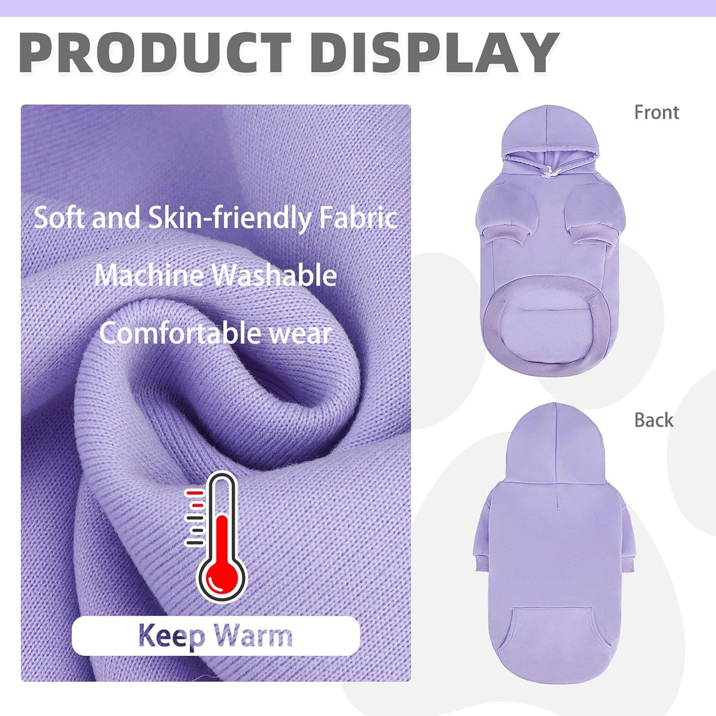 KOOLTAIL Basic Dog Hoodie - Soft & Warm Dog Hoodie Sweater with Leash Hole and Pocket, Pet Winter Coat, Cold Weather Clothes Sweatshirt for Small Medium Large Dogs Puppy Cat Boys Girls Lavender XXL