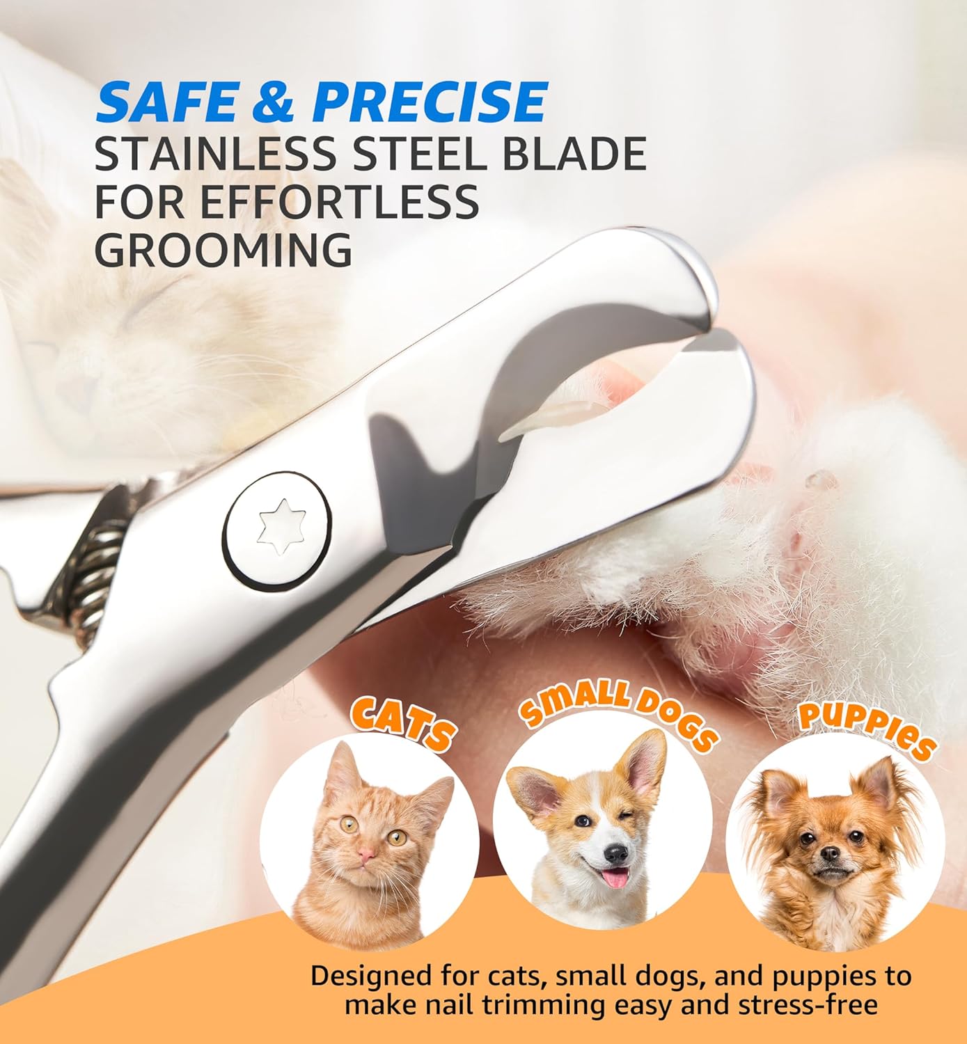 Pet Nail Clippers for Cats & Small Medium Dogs Puppies, Cat Nail Trimmer with All-Steel Material, Extra-Sharp Durable Blades, Ergonomic Handle, Professional Grooming Tool with Free Nail File