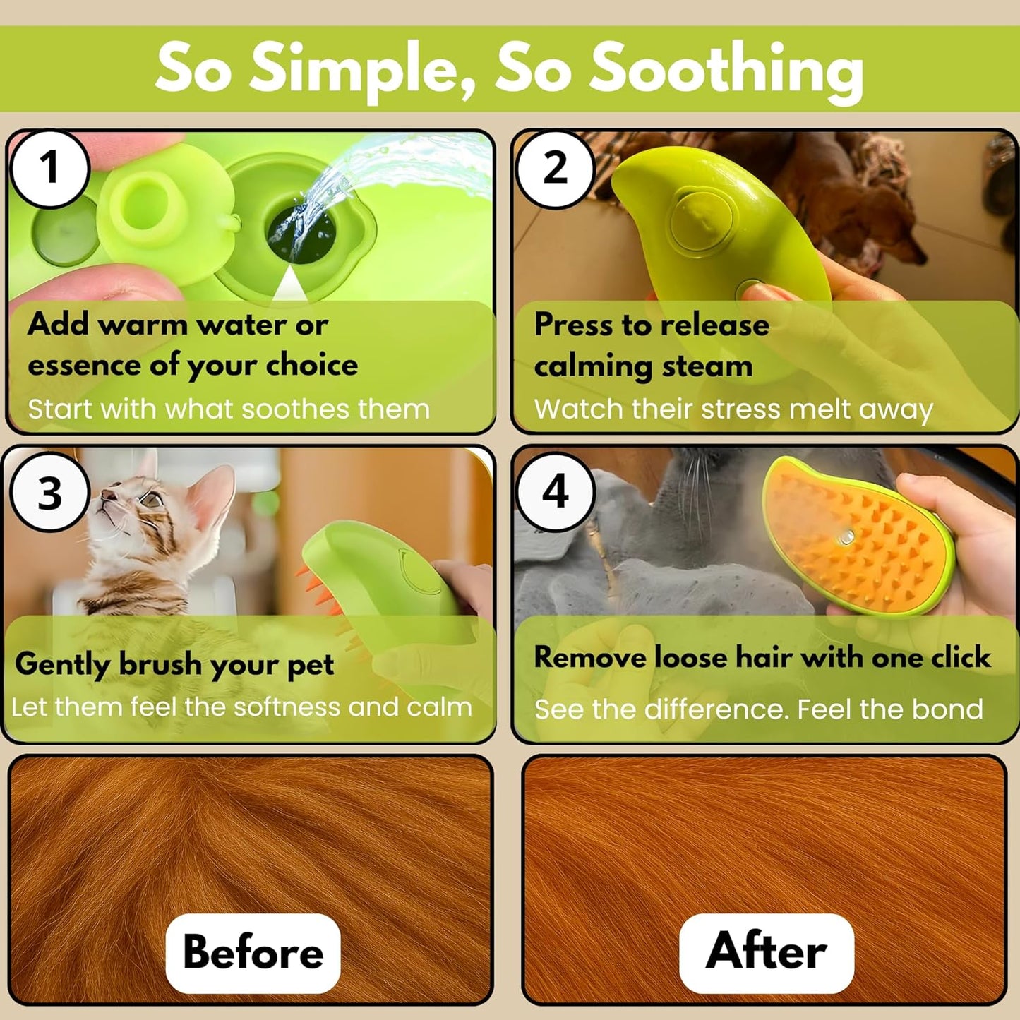 Cat Brush with Steam – Steam Cat Brushes for Indoor Cats | Pet Spray Hair Removal Comb & Relaxing Grooming Tool for Calmer, Happier Cats