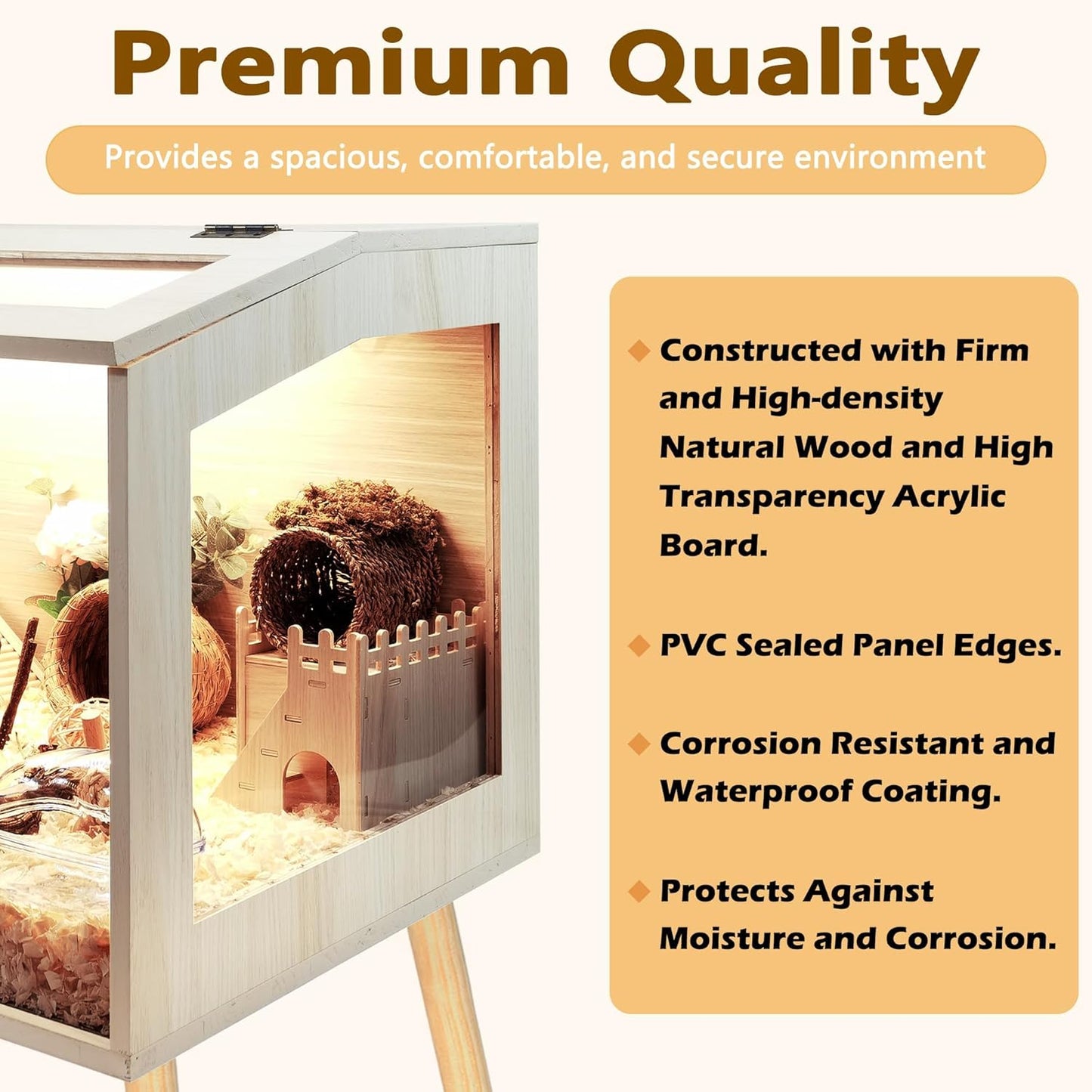 Prolee Hamster Cage Wooden Chew Proof, Extra Large Mice and Rat Habitat Openable Top with Acrylic Sheets Solid Built Small Animal Cage with Leg Stands, 32 Inch Long