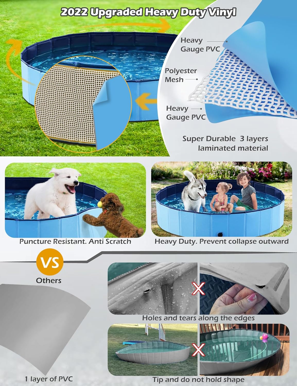 Jasonwell Foldable Dog Pool Collapsible Hard Plastic Dog Swimming Pool Portable Kiddie Pool Pet Pool Doggie Wading Pool Bath Tub for Puppy Small Medium Large Dogs Cats and Kids 97"