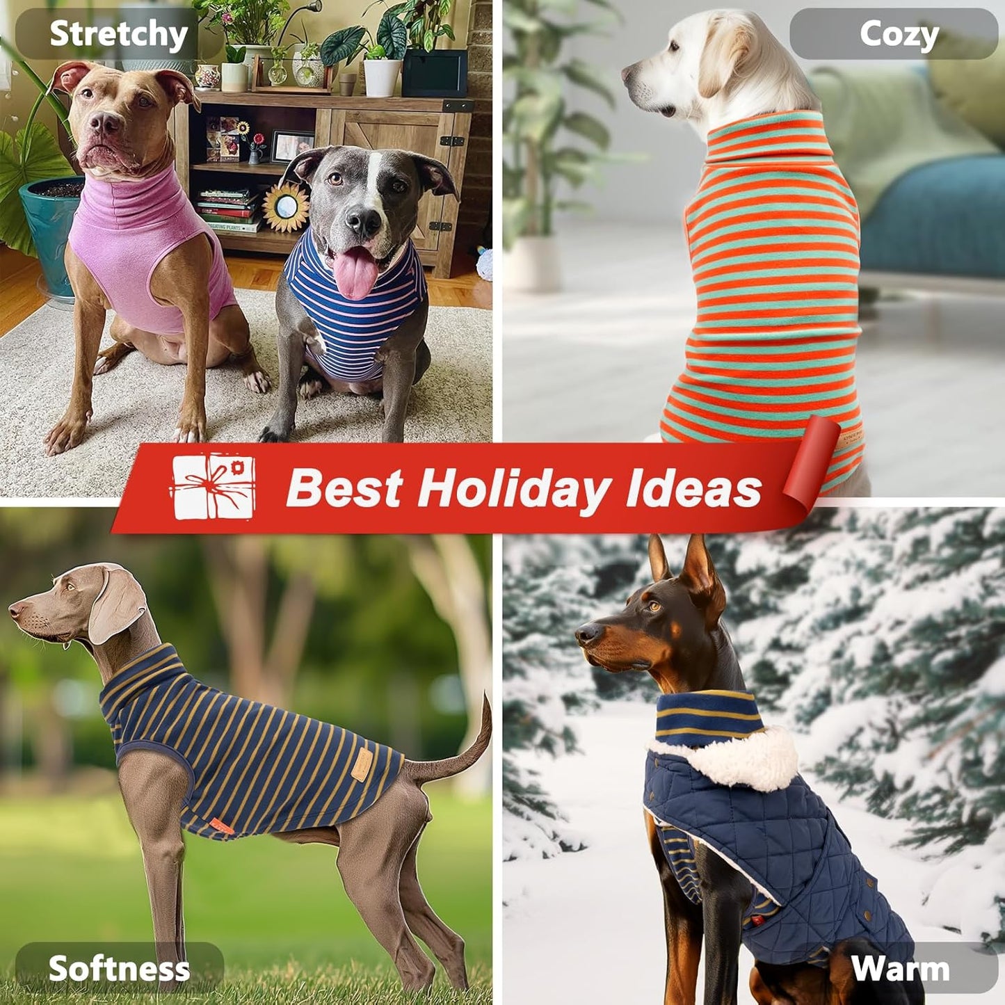 KYEESE 2Pack Dog Sweater Stretchy Dog Sweatshirt Warm Pet Coats Soft Pet Clothes Pullover Sweaters for Medium Dogs Girl Turtleneck Large Dogs Sweater