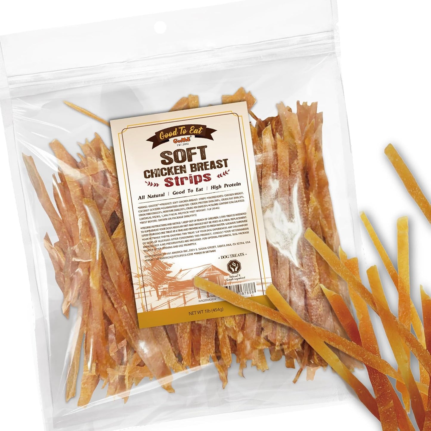 Gootoe Chicken Breast Strips 1 lb, Dog Treats, All Natural, Grain-Free, High-Protein, Healthy & Easily Digestible, Soft Texture