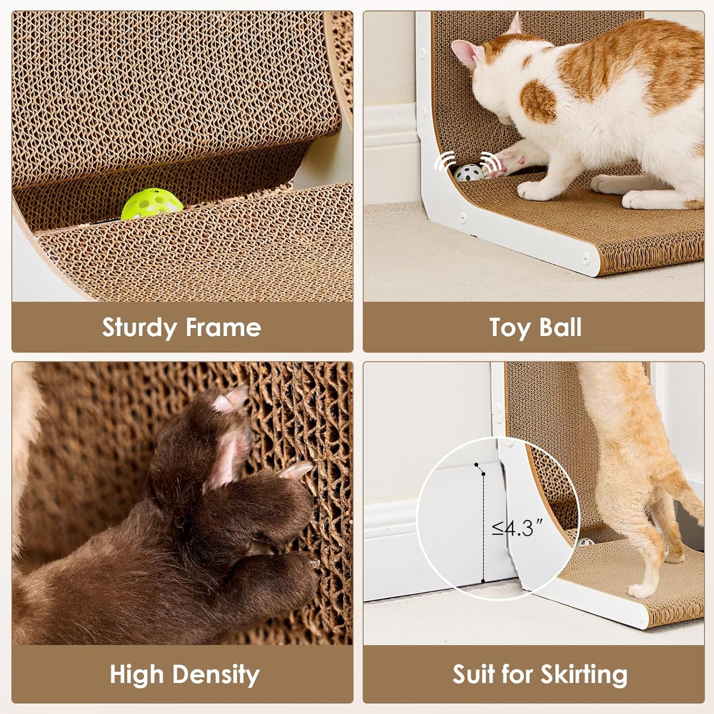 EHEYCIGA Cardboard Cat Scratcher for Indoor Cats, 26.8 Inch L Shaped Vertical Cat Scratching Board with Ball Cat Toy, Large Cat Scratcher Pad, White