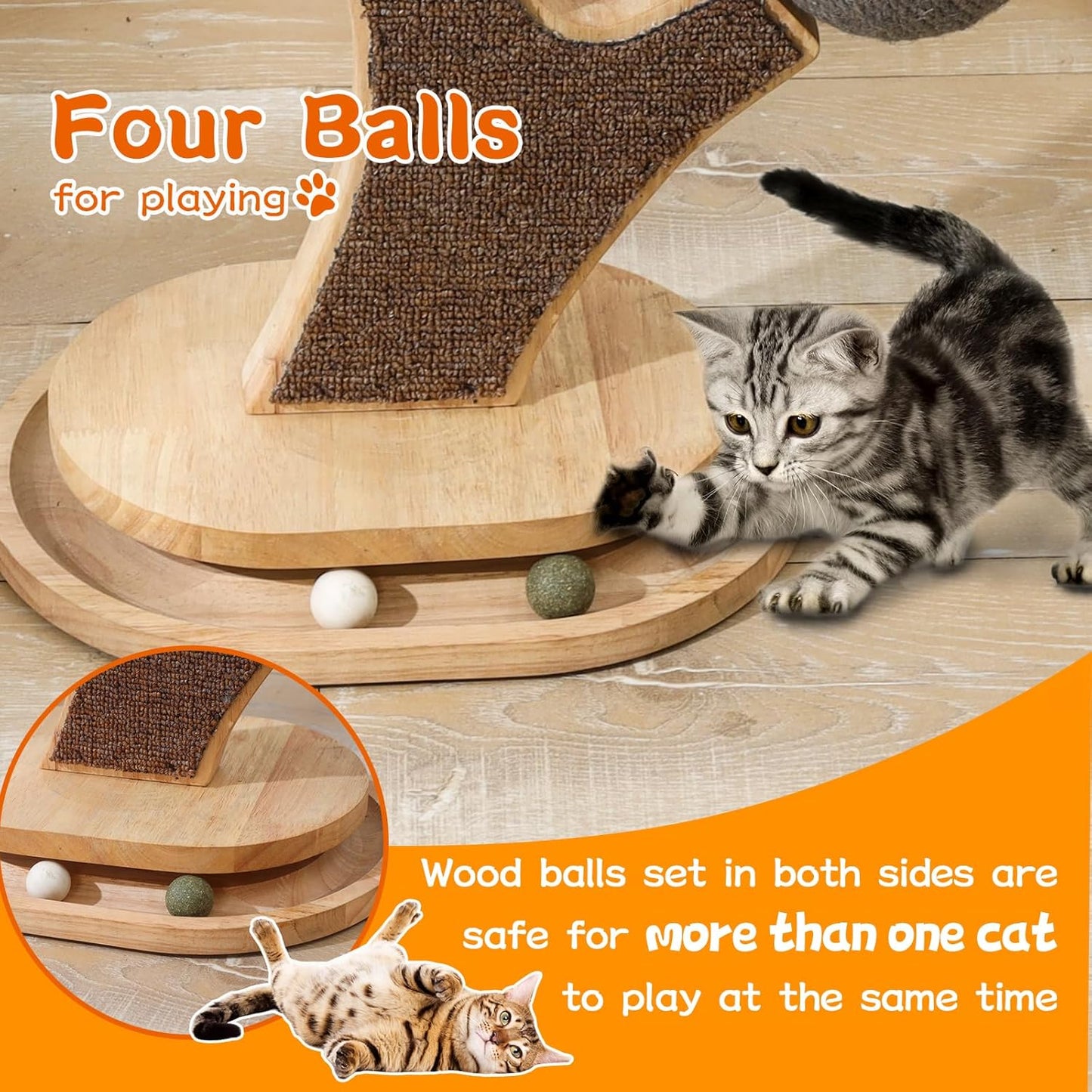 Tree-Shaped Cat Scratching Post with Vertical Cat Scratcher, Interactive Toy Balls, Handmade Cat Furniture with Natural Materials, Cute Kitten Scratch Post, Easy-to-Clean
