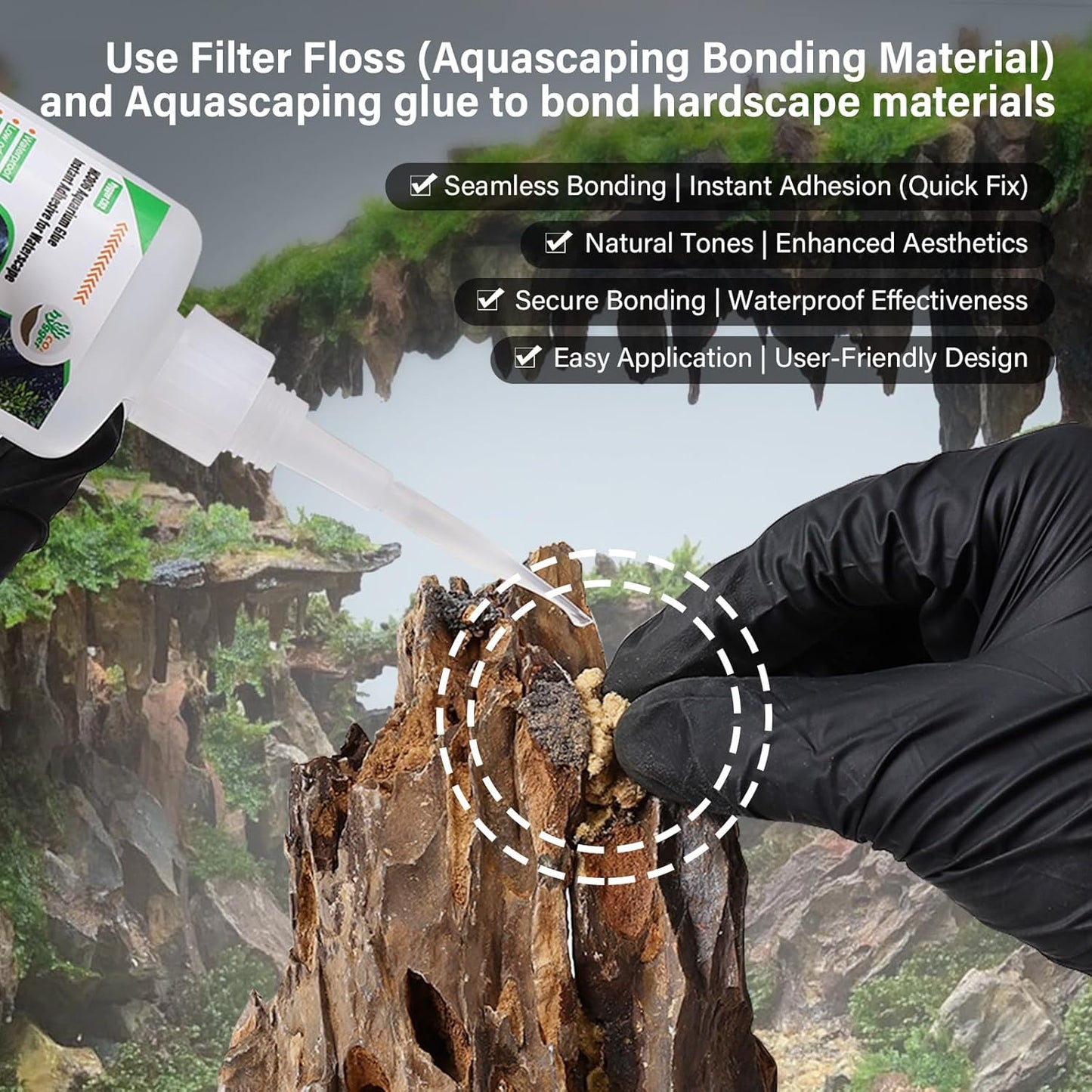 Cotton Wool for Aquascape - Gap Filler Cotton for Rocks & Wood | Aquarium Safe Bonding Material | Secure Adhesive Helper(Gray (Seiryu Stone Color))