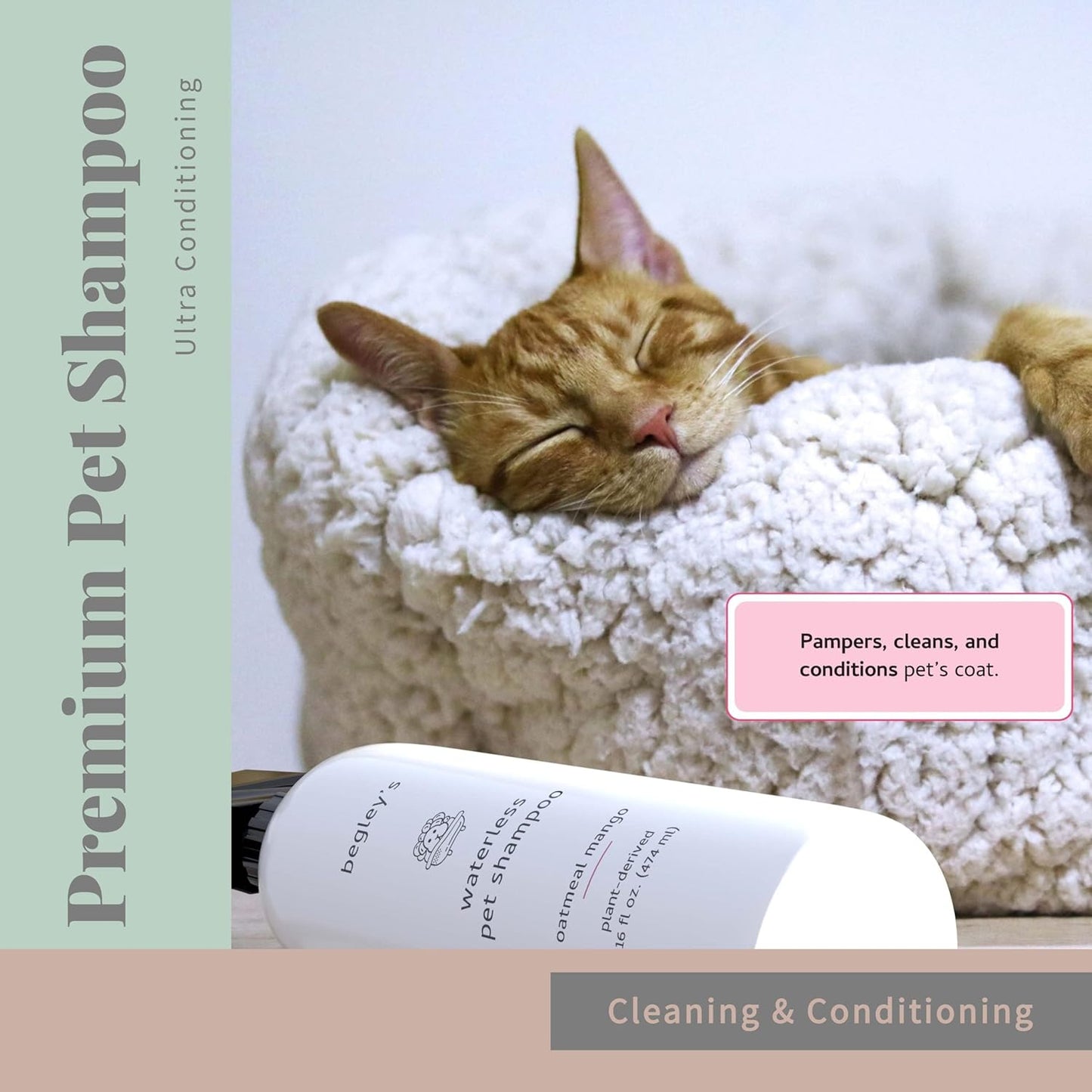 Begley's No Rinse Waterless Pet Shampoo, Bathless Cleaning, Deodorizing, and Odor Removal for a Shiny, Fresh Smelling Coat - Effective for Dogs, Puppies, and Cats - Fresh Oatmeal Mango Scent