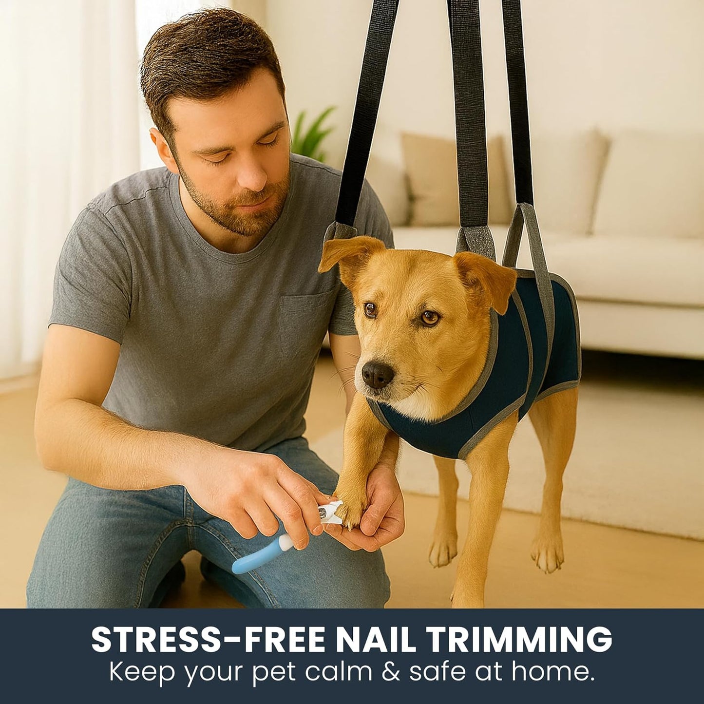 Grooming Hammock Kit for Dogs & Cats, Includes Hammock Harness, Nail Clippers, Nail File, Grooming Glove, Dematting Comb, S-Hooks, Carabiners & Storage Bag for Easy Home Grooming small (75×49) cm