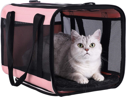 Easy Top Load Large Cat Carrier for Large and Medium Cats, Small Dogs. Easy to get cat in, Carry, Storage, Clean and Escape Proof, Pink