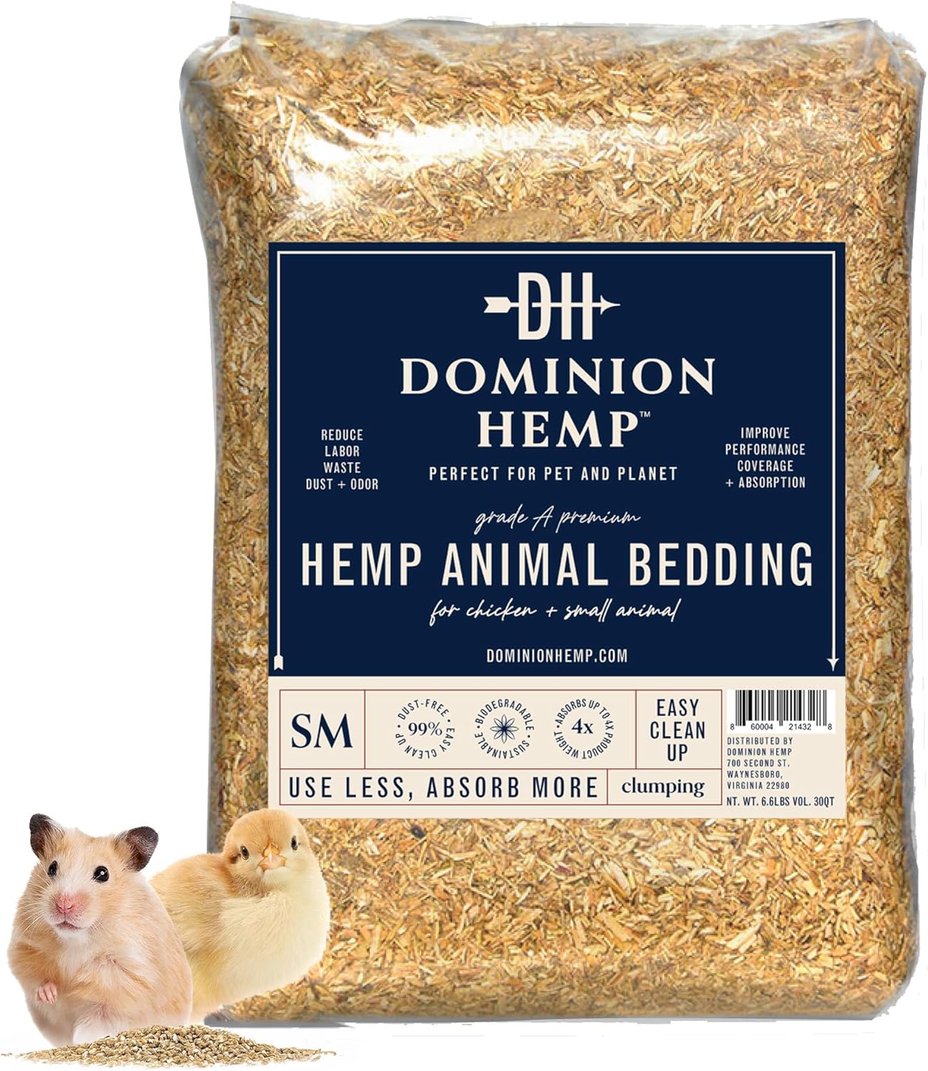 Premium Hemp Bedding for Chicken Coops 2 Cubic Feet (57L) - USA-Grown & Processed - Nesting Boxes for Chickens, Rabbits, Guinea Pigs, Hamsters, Reptiles, and Brooders - 6.6 lb. - 1 Pack
