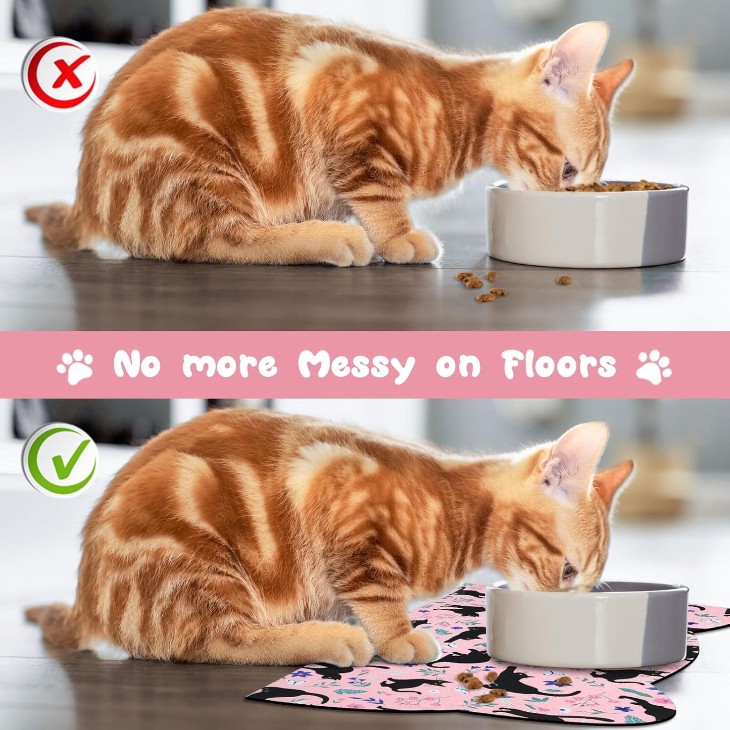 Cat Food Mats for Floor, Dog Water Bowl Mats Pet Feeding Absorbent Placemats for Food and Water Pink 23.6 * 13.7 inch