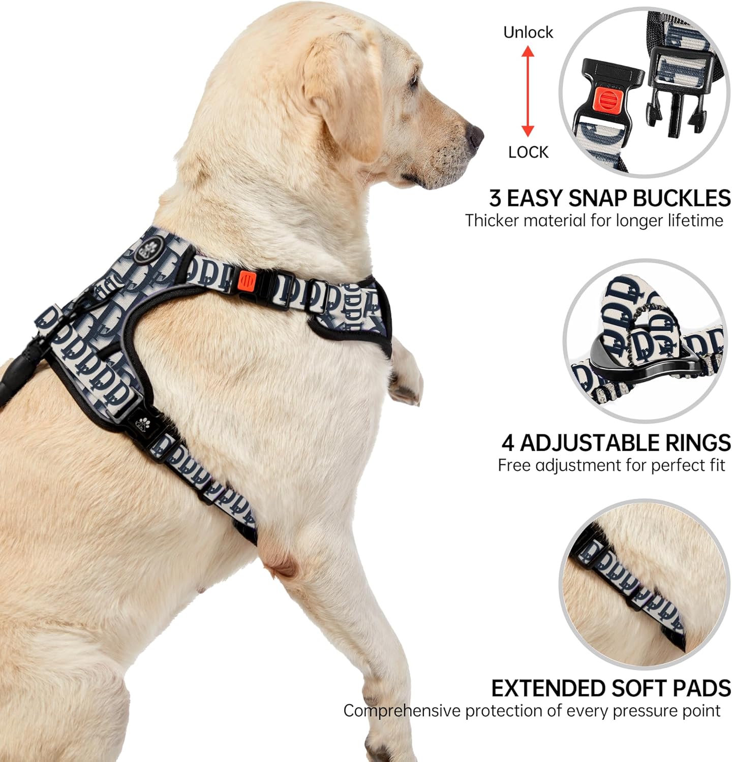 NESTROAD No Pull Dog Harness,Adjustable Oxford Dog Vest Harness with Leash,Reflective No-Choke Pet Harness with Easy Control Soft Handle for Medium Dogs(Medium,Vintage Blue)