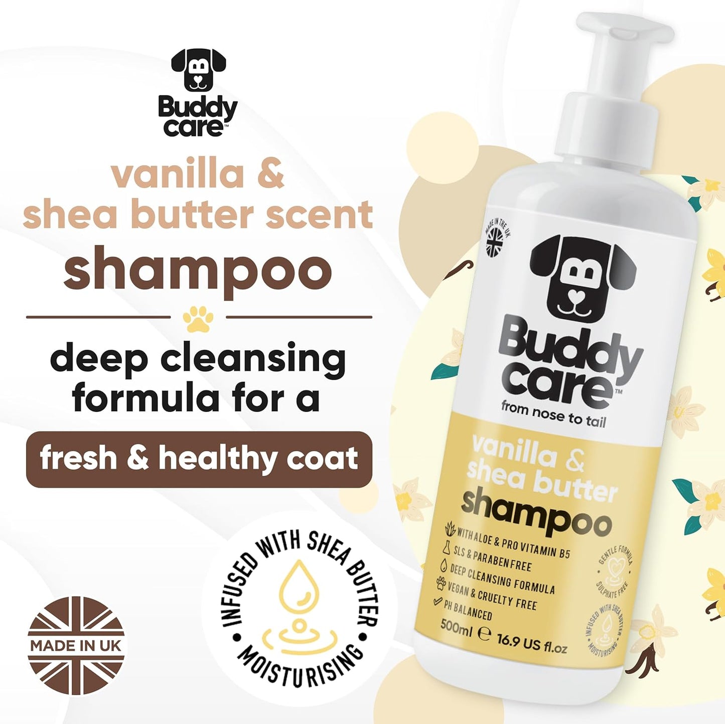 Vanilla & Shea Butter Dog Shampoo - (16.90oz) Itch Relief & Dog Shampoo Sensitive Skin Care, Dog Shampoo and Conditioner, Premium Dog Grooming Supplies for All Breeds