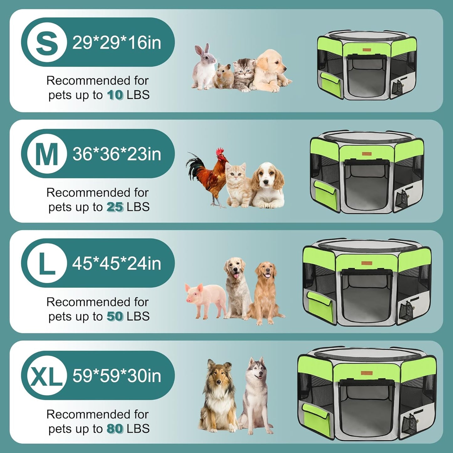 Dog Playpen, Portable Pet Play Pen for Cat, Puppies, Rabbits, Chickens, Foldable Large-Capacity Pet Tent for Indoor/Outdoor Travel Camping Green