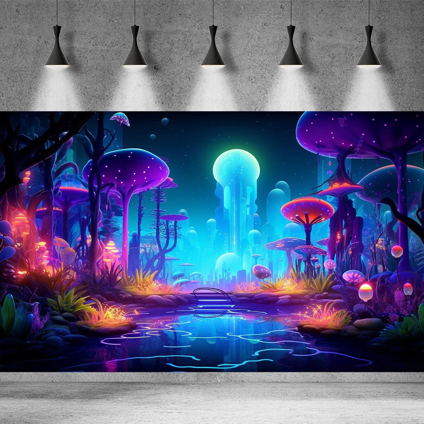 Fantasy Forest Aquarium Background Mysterious Plants Abstract Mushrooms Cartoon Style Forest Terrarium Backdrop Tranquil Stream Fish Tank Background Wallpaper Poster Decor Vinyl 30x18in