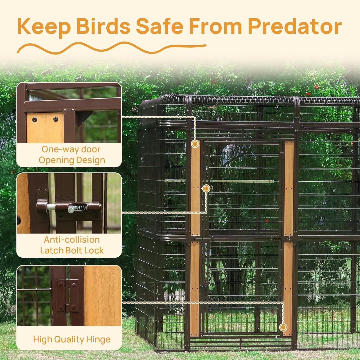 Large Bird Cage for Parakeets Outdoor Bird Aviary Parrot Cage with Perch, Walk-in Heavy Duty Birdcage for Macaws Canaries Parrots Budgie Lovebirds, Brown