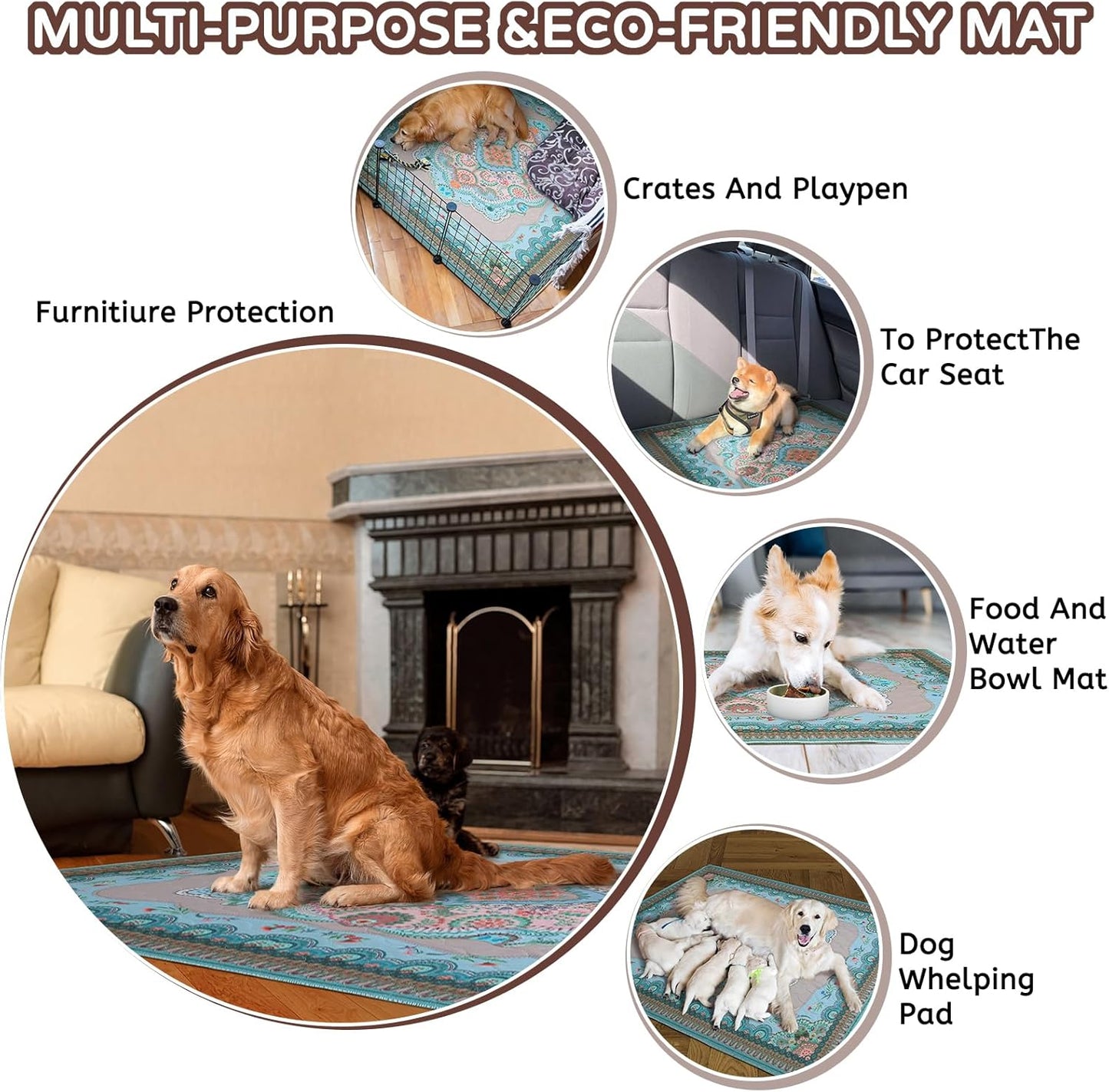 Aitmexcn Washable Pee Pads for Dogs, Reusable 24’’x 48’’ Waterproof Boho Mats for Puppy, Guinea Pig, Rabbit,Highly Absorbent,Ultra Soft, Non-Slip,Machine Washable,Stylish Design,2 Pack