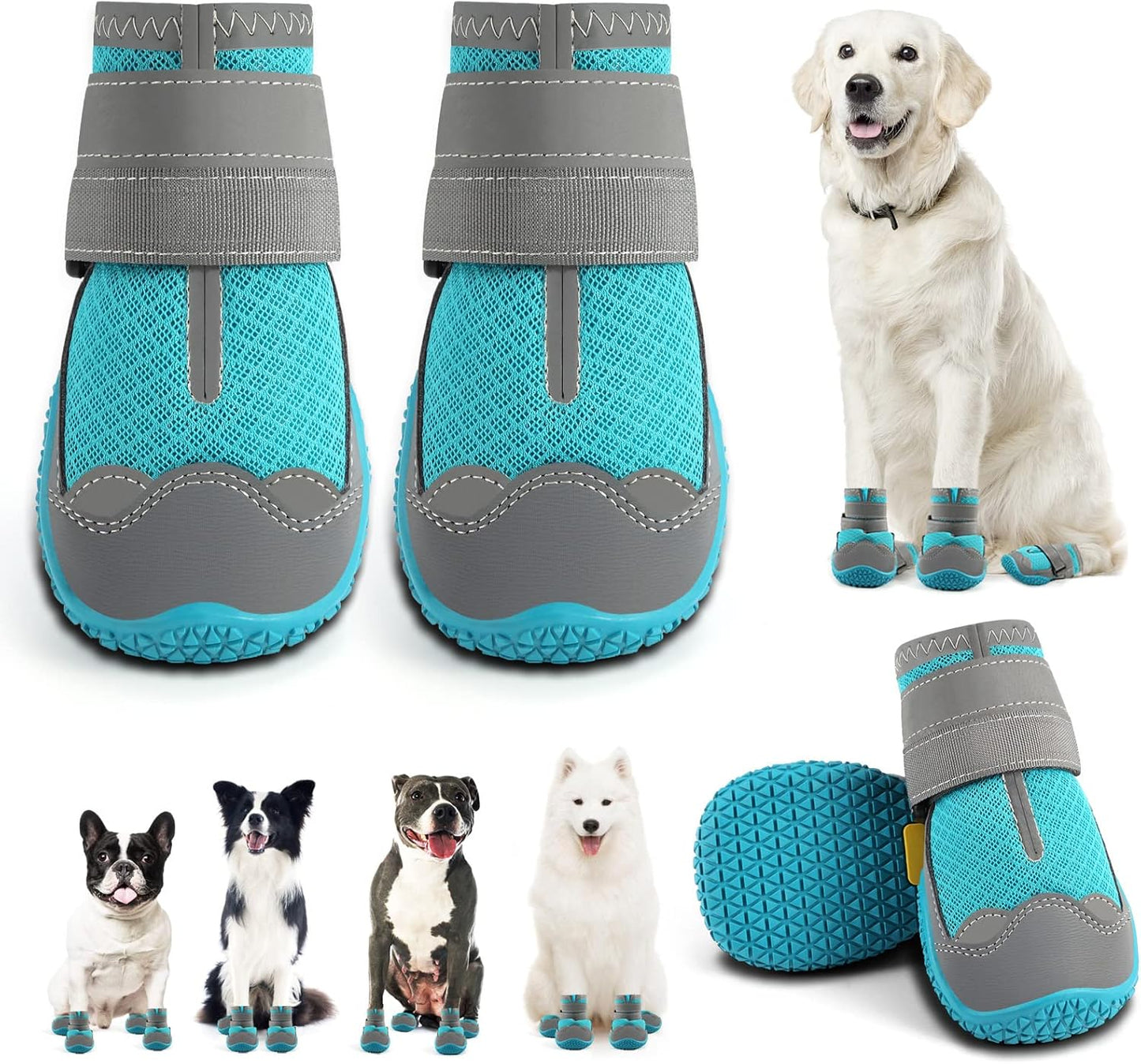 Dog Shoes for Large Dogs, Medium Dog Boots & Paw Protectors for Hardwood Floors, Outdoor Dog Booties for Hot Pavement Winter Snow Hiking, Breathable Dog Shoes with Reflective Strips Size 8