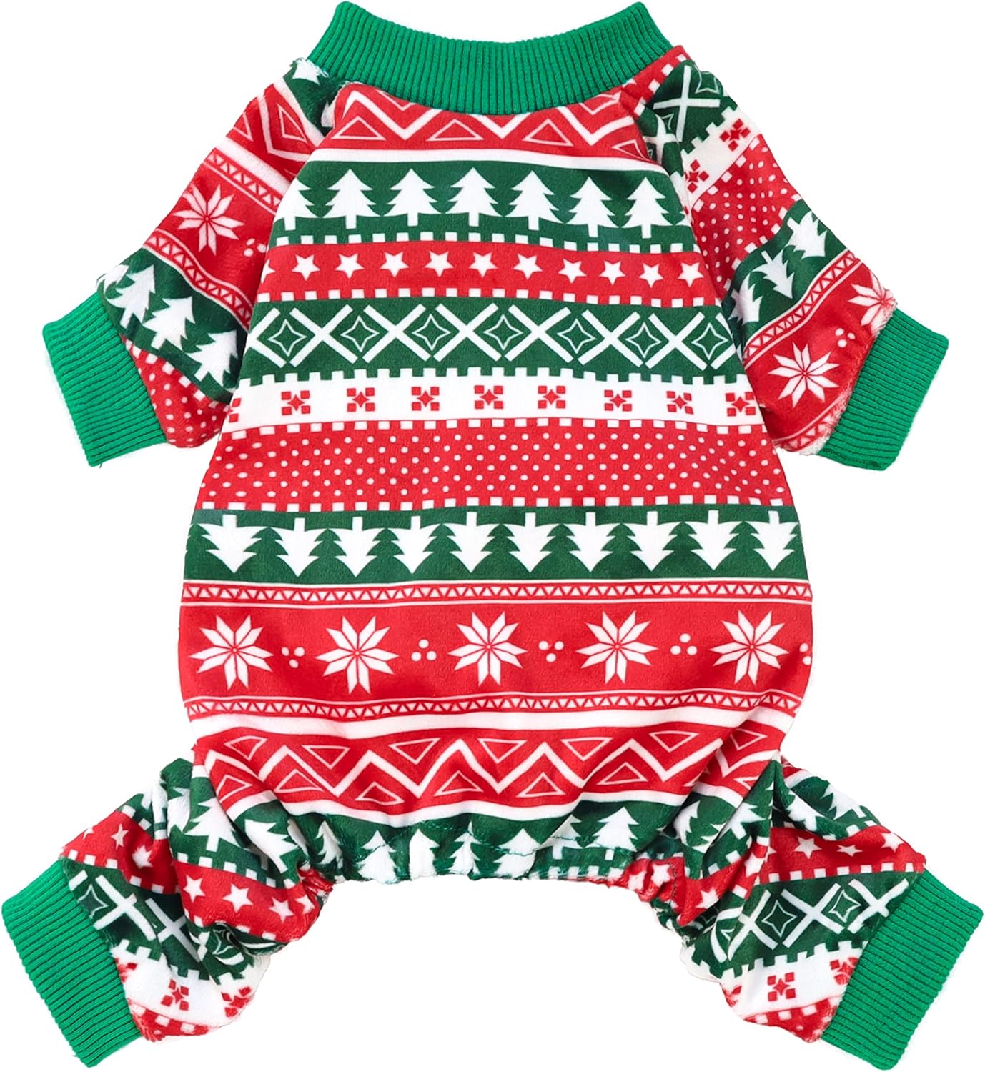 Fitwarm Dog Christmas Outfit, Holiday Pet Clothes for Small Dogs Boy Girl, Festive Pajamas with Feet, Puppy Onesie, Red, Green, Small