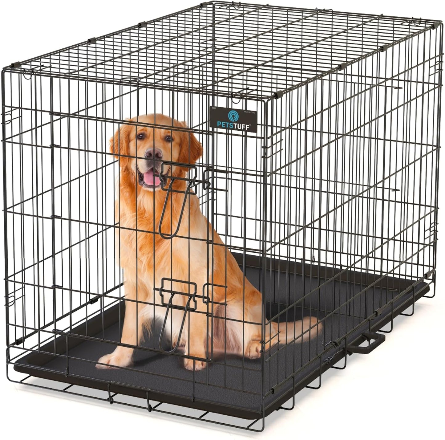 PetsTuff Great CRATES 36” Large Dog Crate - Heavy-Duty Dog Kennel with Divider Panel for Pets 40-60 lbs - Durable Leaf-Proof Tray - Foldable, Carry Handle & Wheels for Easy Moving