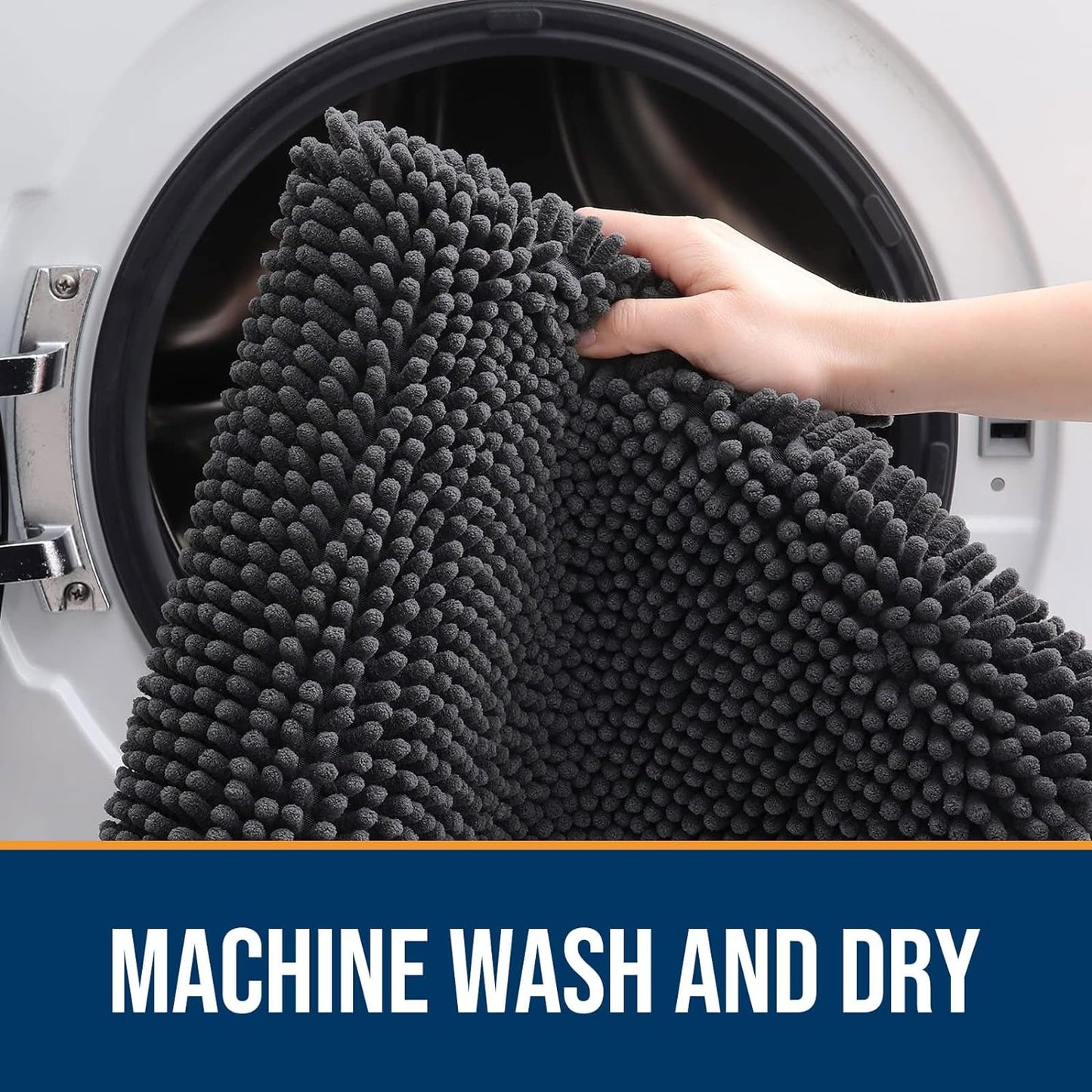 OLANLY Dog Door Mat for Muddy Paws 54x24, Absorbs Moisture and Dirt, Absorbent Non-Slip Washable Doormat, Quick Dry Chenille Mud Mat for Dogs, Entry Indoor Entryway Carpet for Inside Floor, Dark Grey